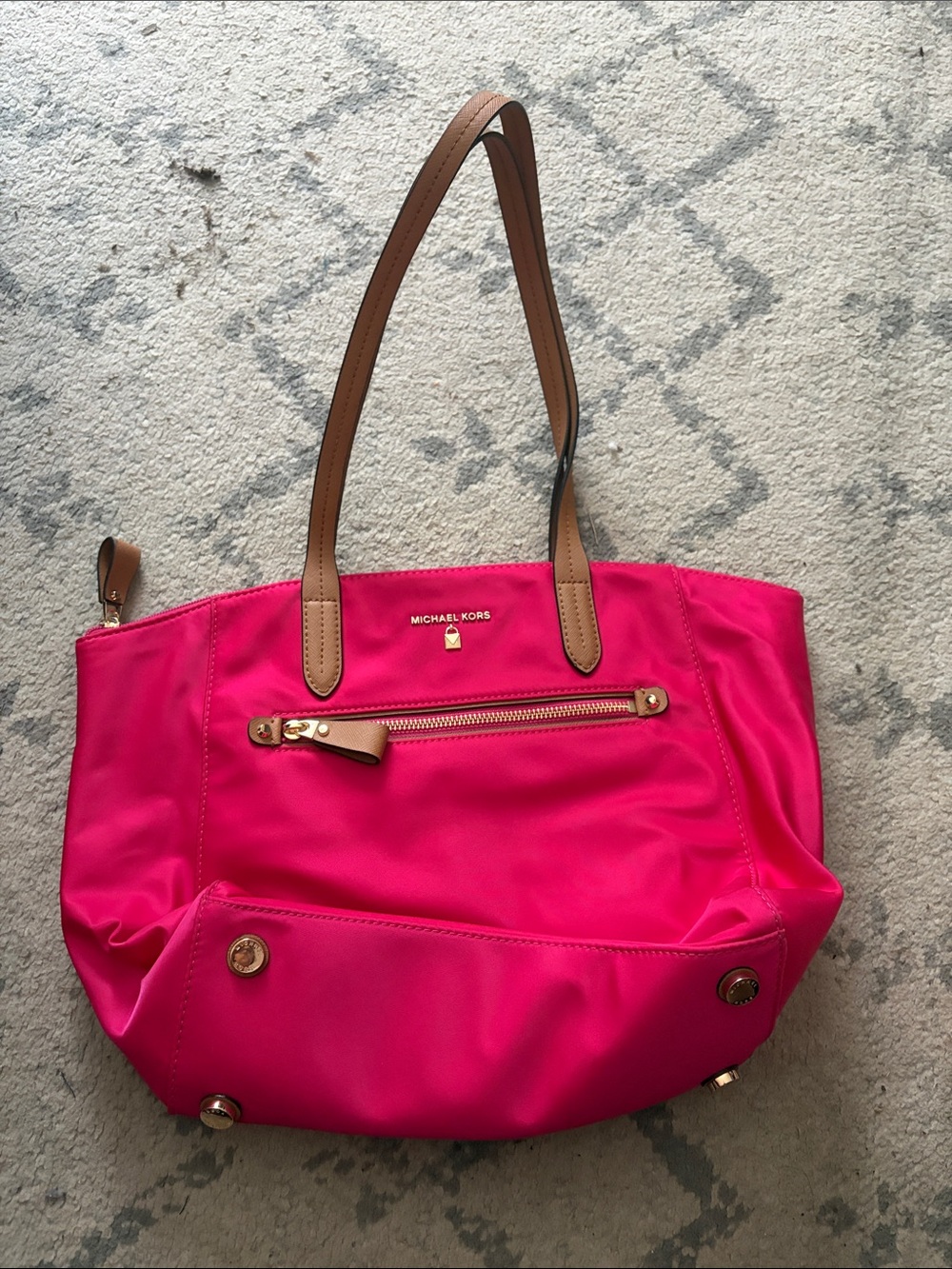 Michael Kors Hot Pink Tote with Tan Leather Handles